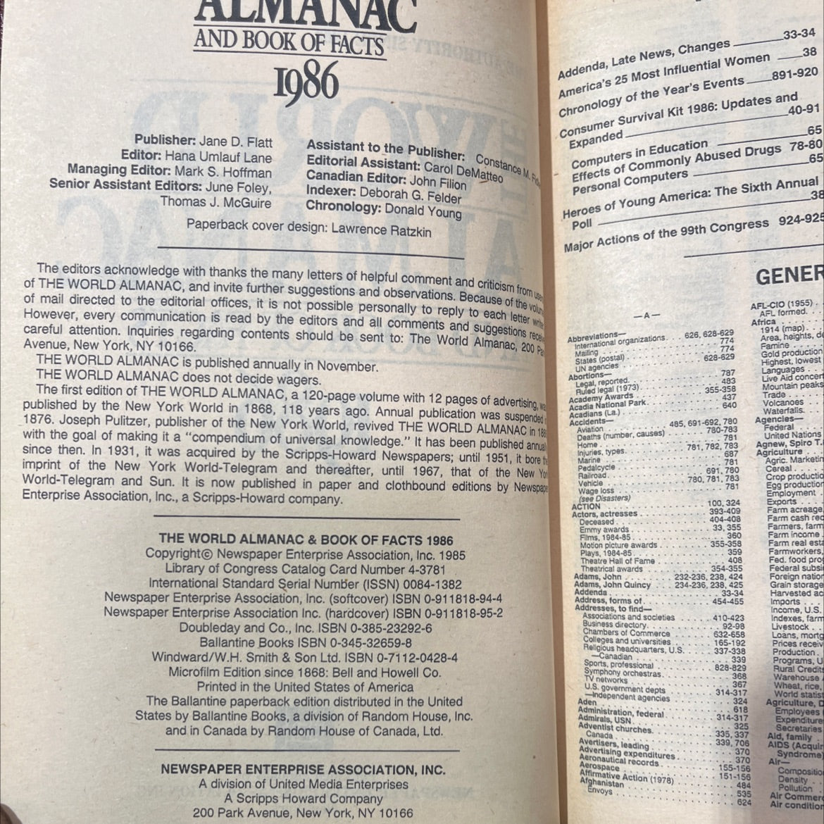 the world almanac and book of facts 1986 book, by unknown, 1986 Leather image 3