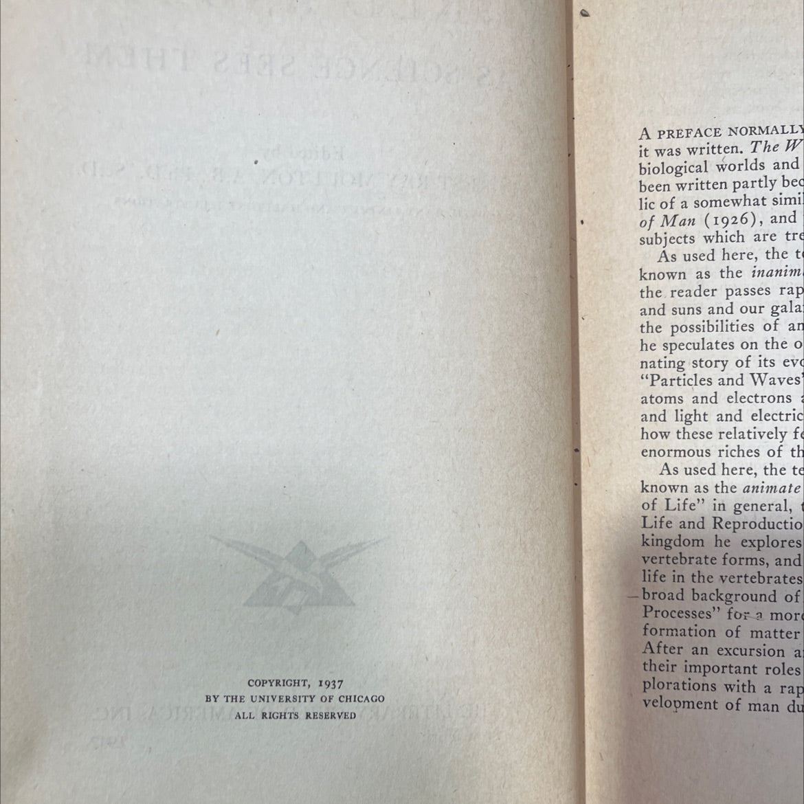 the world and man as science sees them book, by forest ray moulton, 1937 Hardcover image 3