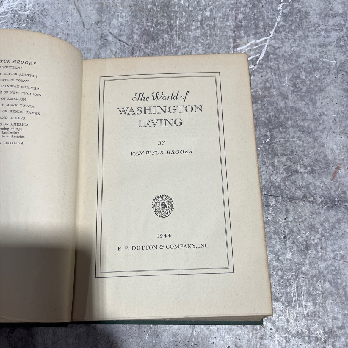 the world of washington irving book, by van wyck brooks, 1944 Hardcover image 2