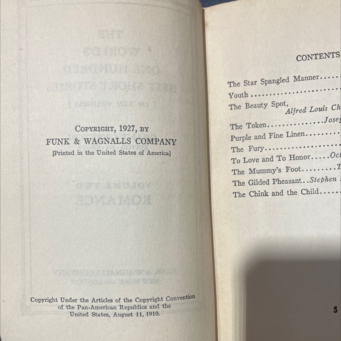 the world's one hundred best short stories volume two romance book, by grant overton, 1927 Hardcover image 3