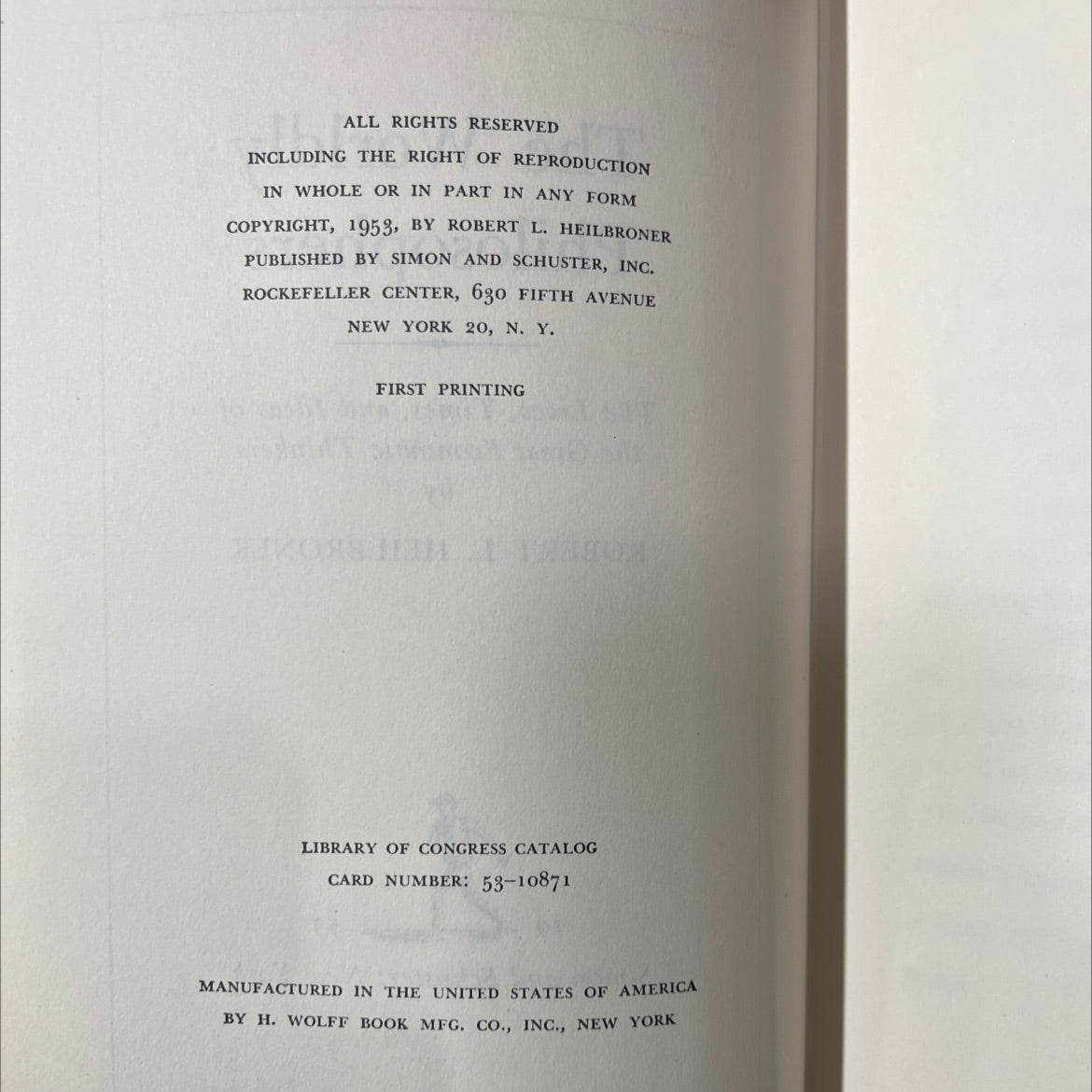 the worldly philosophers book, by robert l. heilbroner, 1953 Hardcover image 3