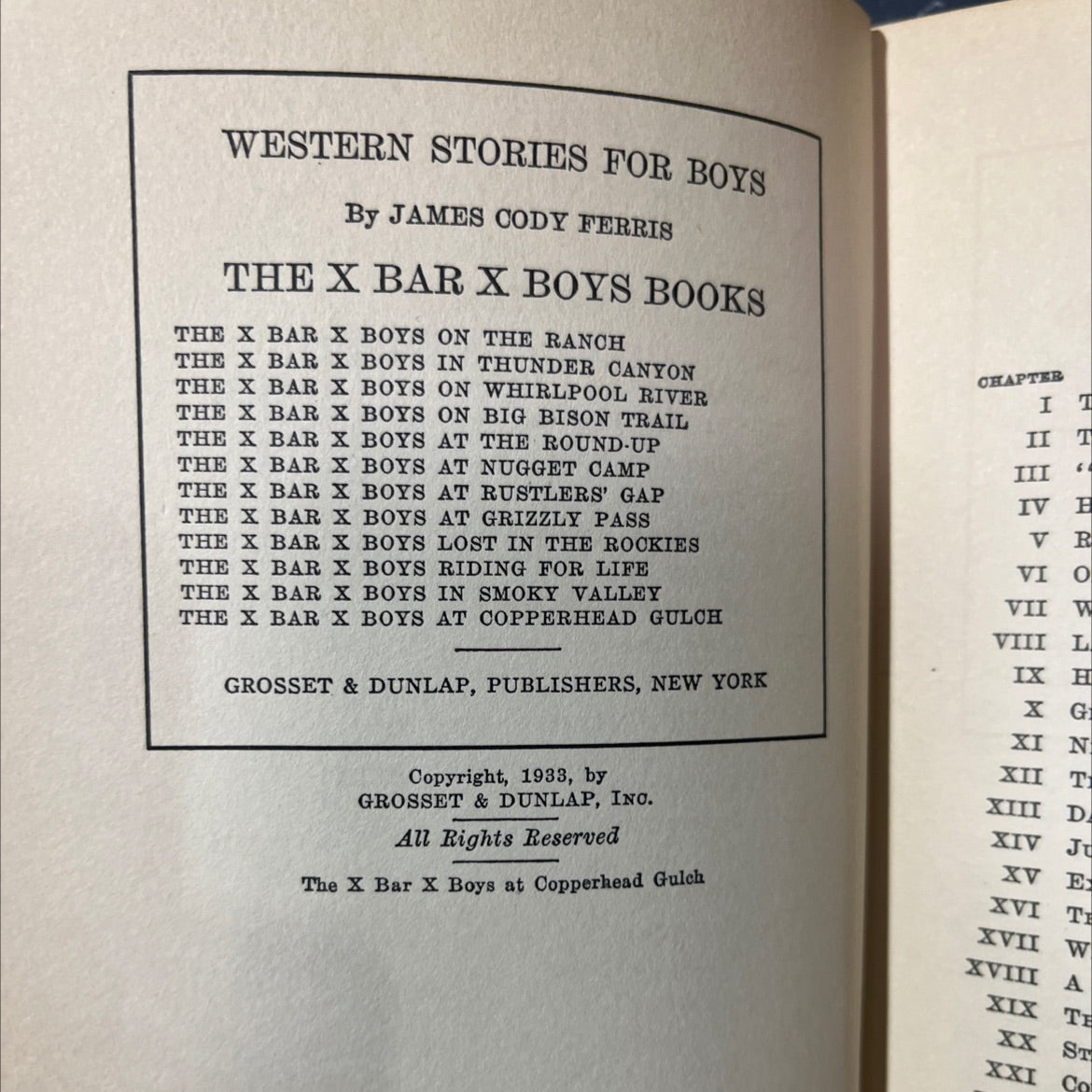 the x bar x boys at copperhead gulch book, by james cody ferris, 1933 Hardcover image 3