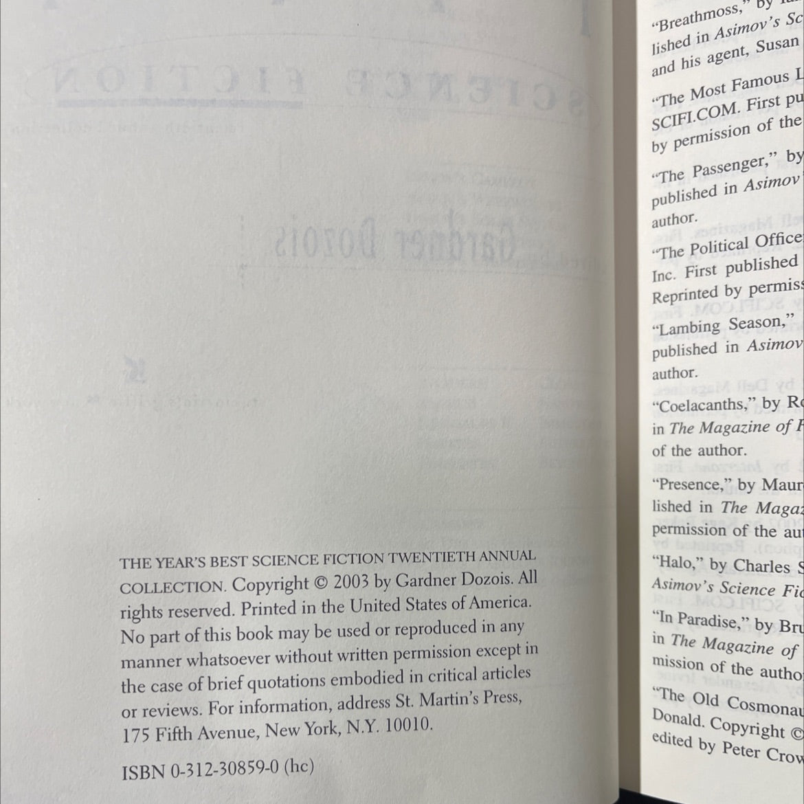 the year's best science fiction twentieth annual collection book, by Gardner Dozois, 2003 Hardcover image 3