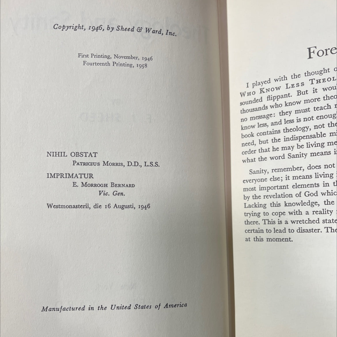 theology and sanity book, by f. j. sheed, 1958 Hardcover image 3