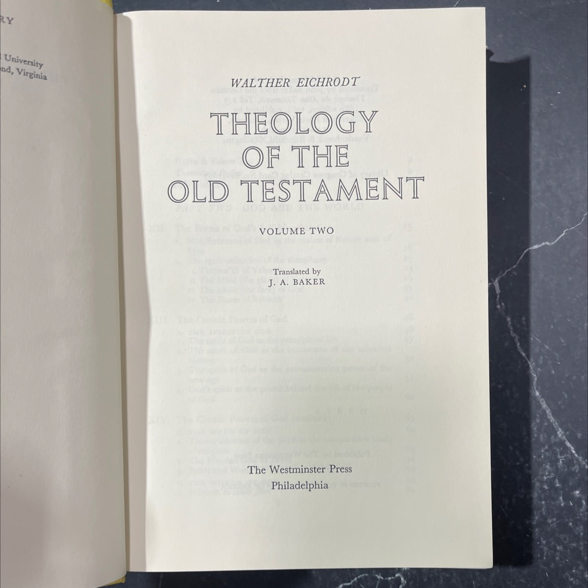 theology of the old testament god and the world volume two book, by walther eichrodt, 1967 Hardcover image 2
