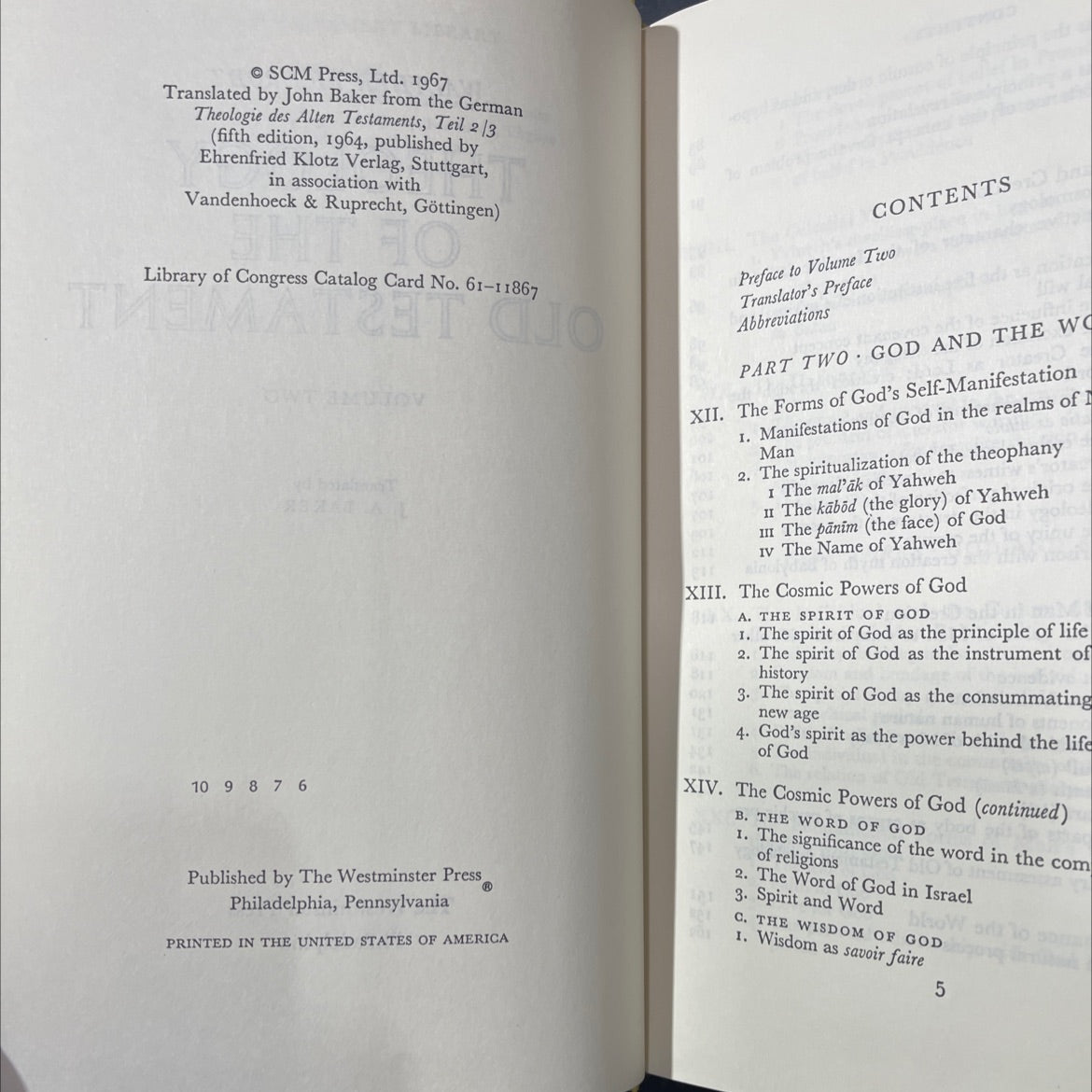 theology of the old testament god and the world volume two book, by walther eichrodt, 1967 Hardcover image 3
