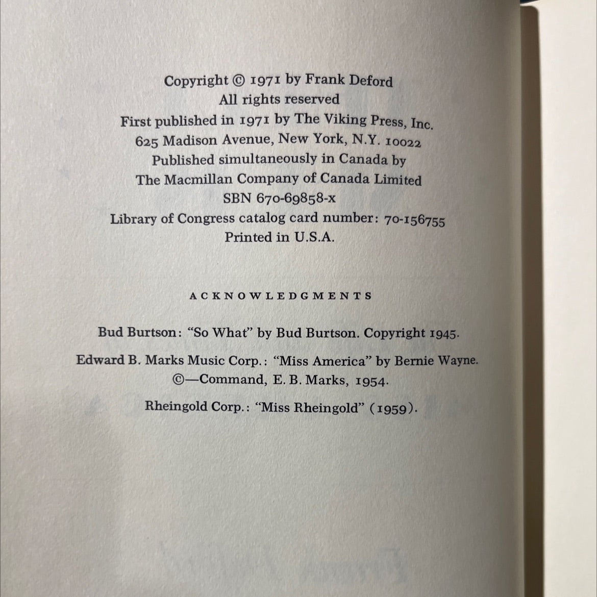 there she is the life and times of miss america book, by Frank Deford, 1971 Hardcover image 3