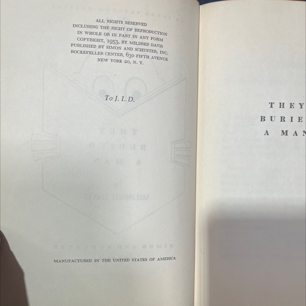 they buried a man book, by mildred davis, 1953 Hardcover image 3