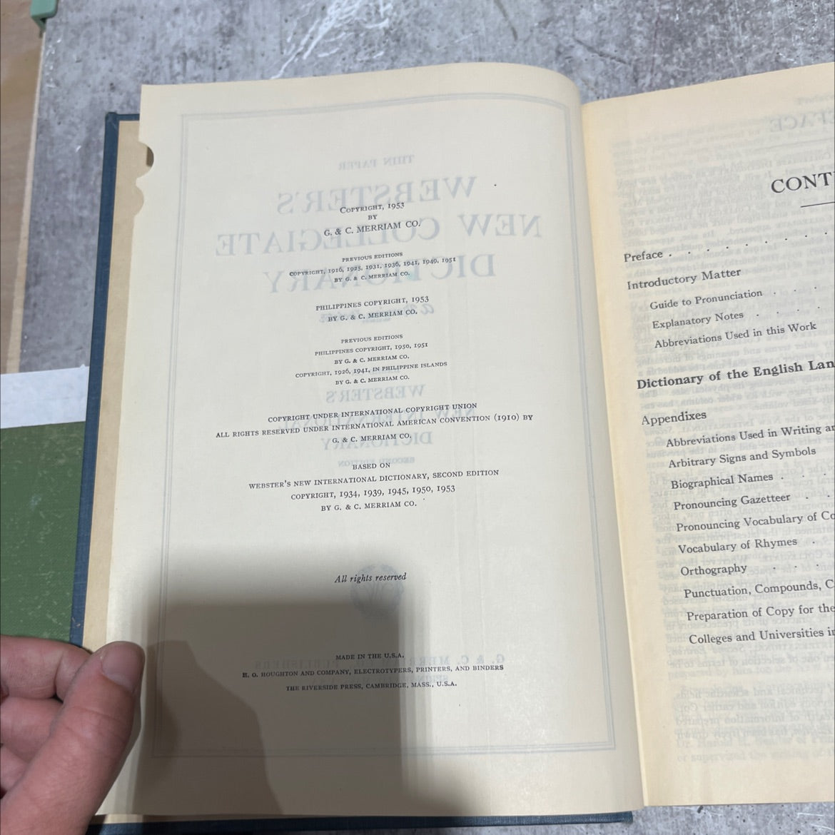 thin paper webster's new collegiate dictionary book, by g. & c. merriam co., 1953 Hardcover image 3