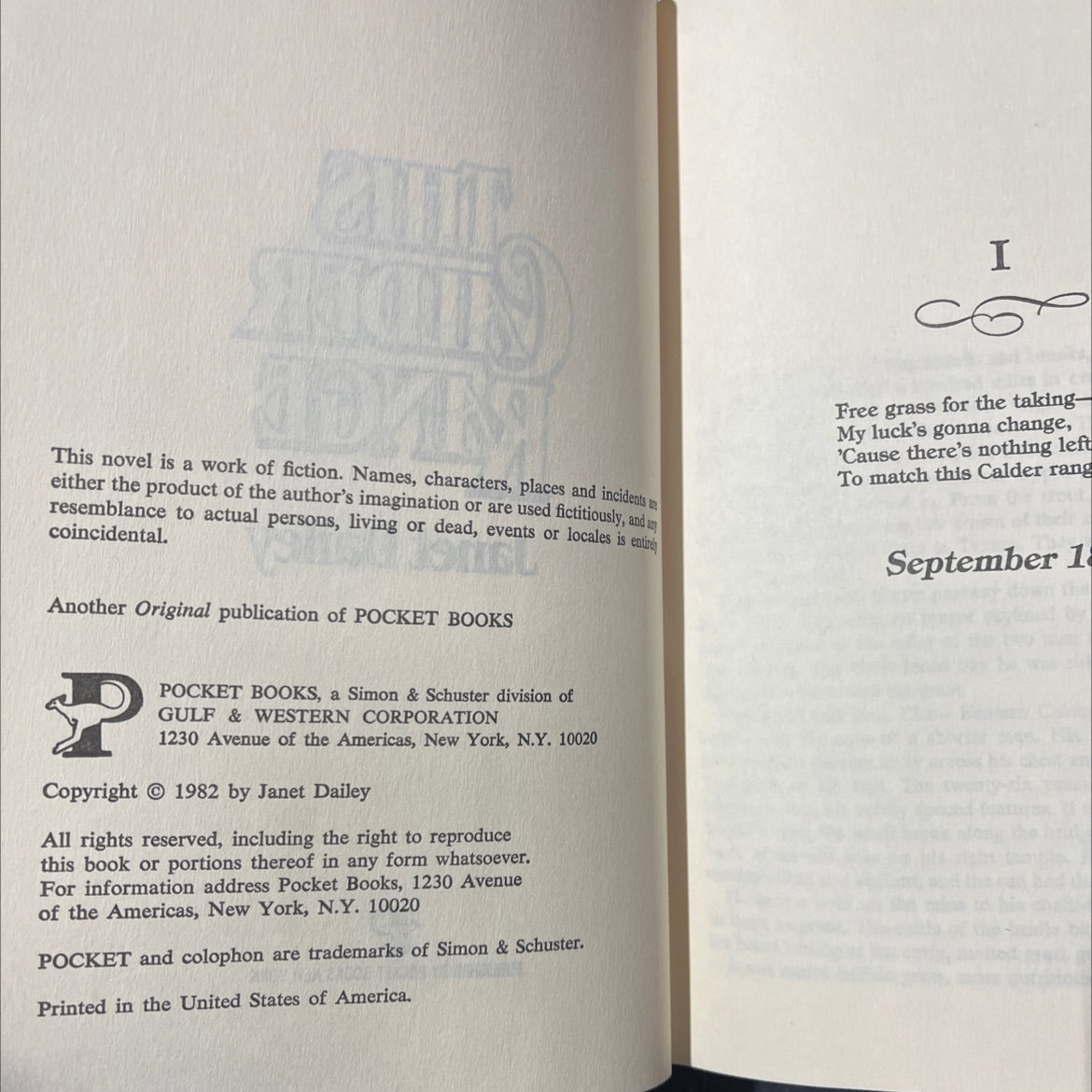 this calder range book, by janet dailey, 1982 Hardcover image 3