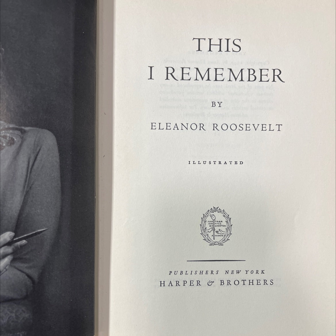 this i remember book, by eleanor roosevelt, 1949 Hardcover image 2