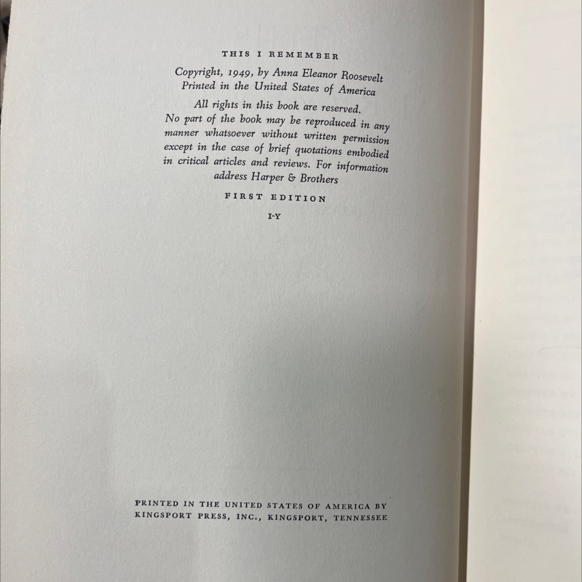 this i remember book, by eleanor roosevelt, 1949 Hardcover image 3
