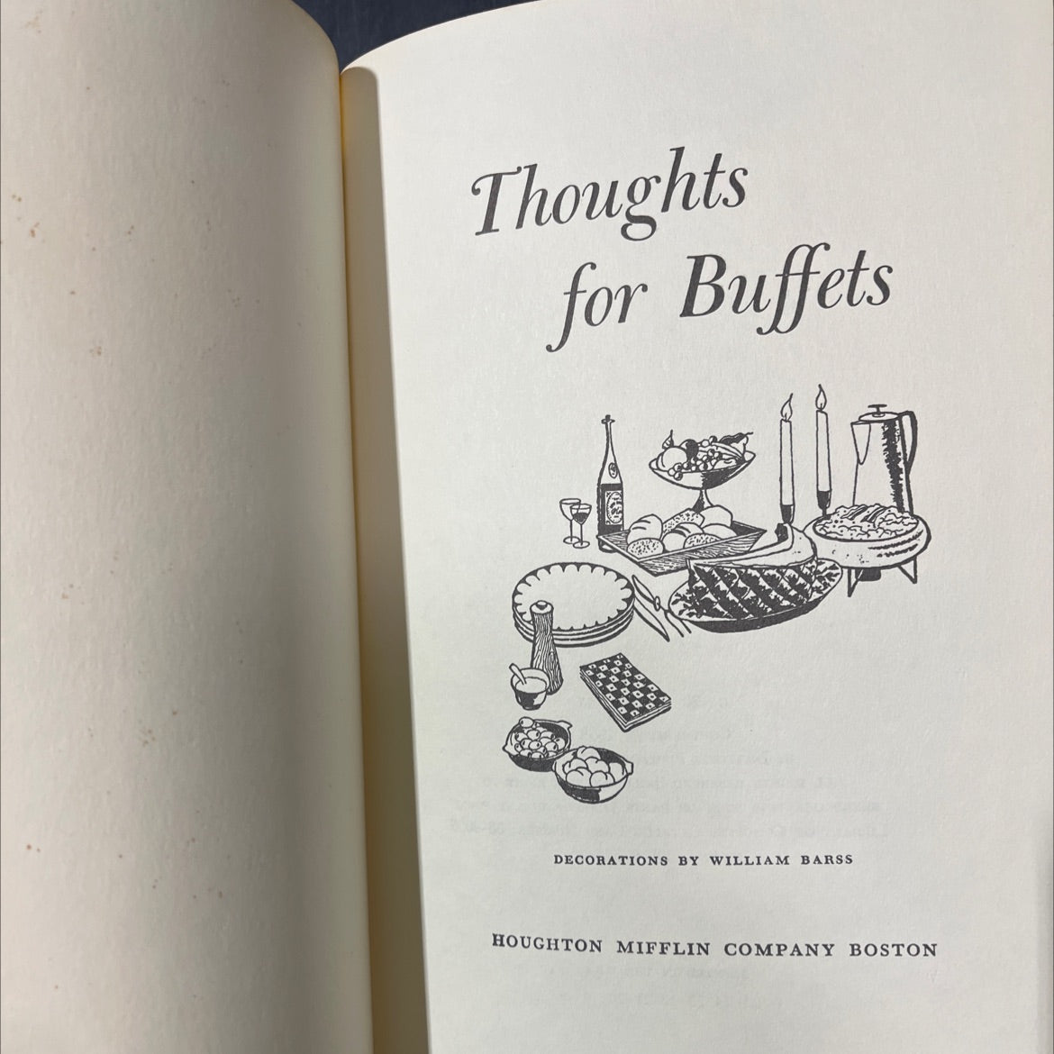 thoughts for buffets book, by william barss, 1958 Hardcover image 2