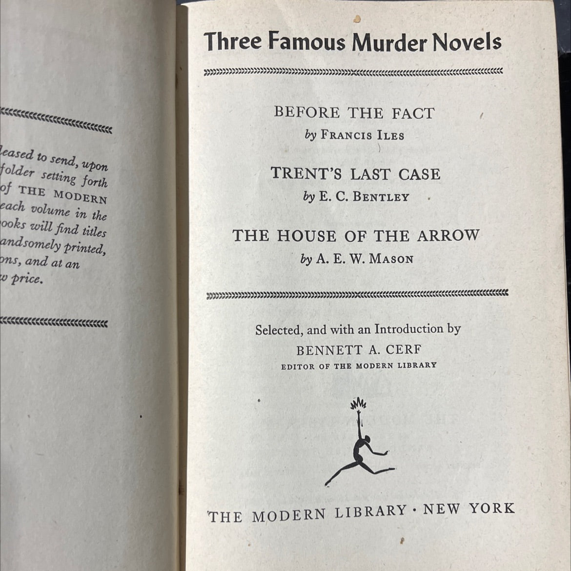 three famous murder novels book, by francis iles, e. c. bentley, a. e. w. mason, 1945 Hardcover image 2