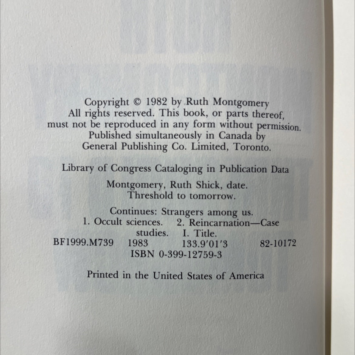 threshold to tomorrow book, by ruth montgomery, 1982 Hardcover image 3