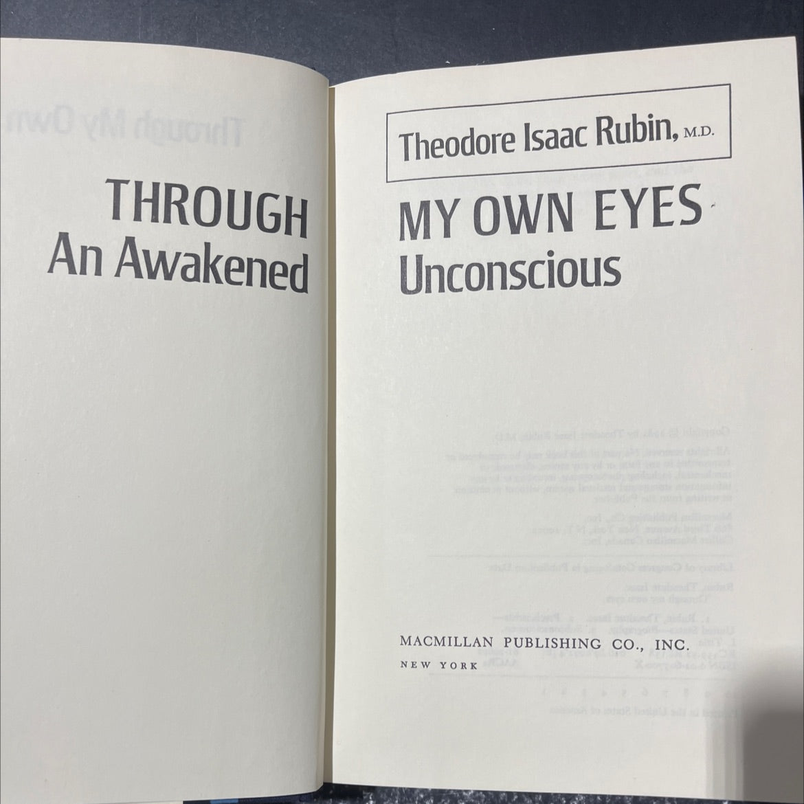 through my own eyes book, by Theodore Isaac Rubin, M.D., 1982 Hardcover image 2