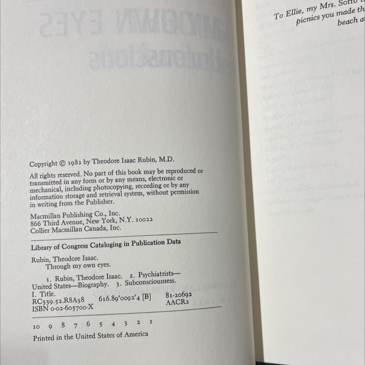 through my own eyes book, by Theodore Isaac Rubin, M.D., 1982 Hardcover image 3