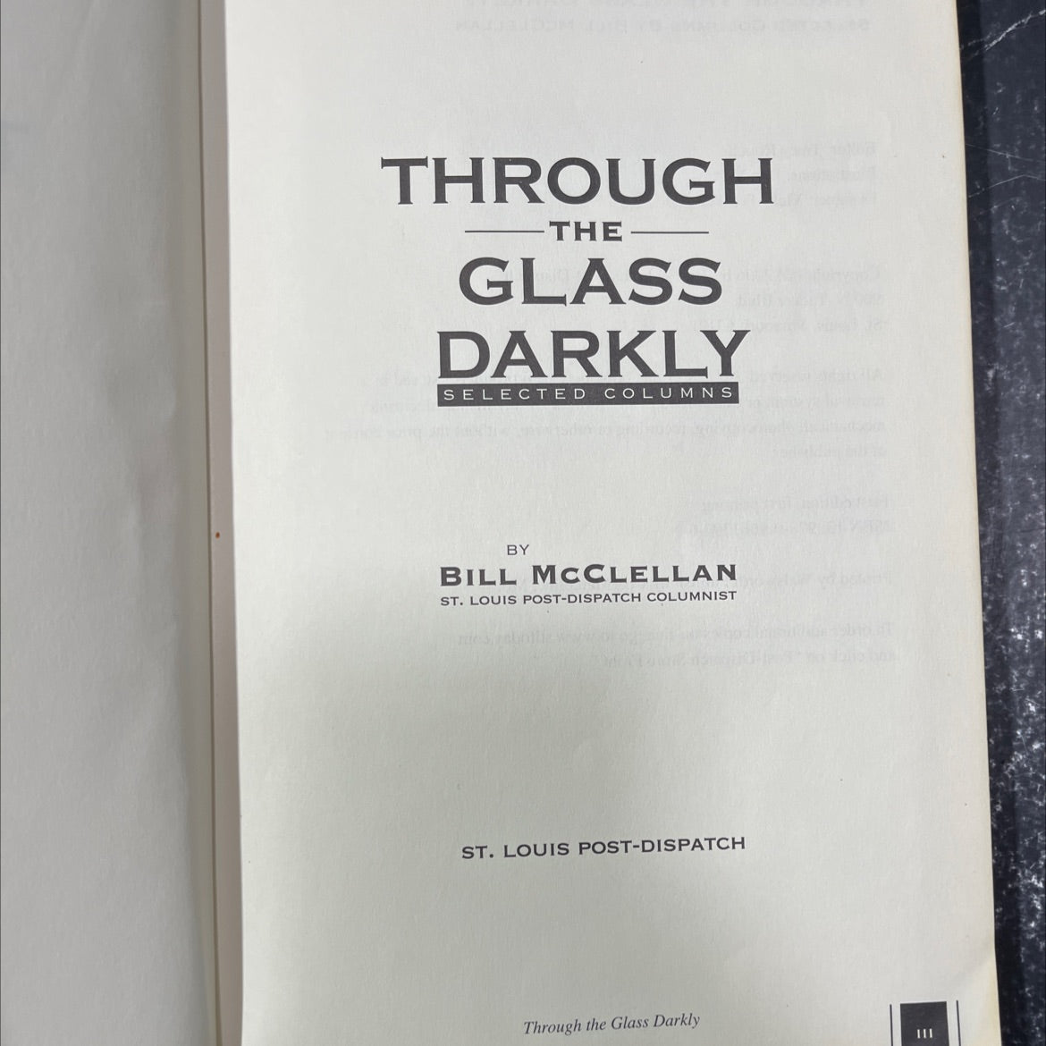 SIGNED through the glass darkly: selected columns by bill mcclellan book, by bill mcclellan, 2006 Hardcover, First image 2