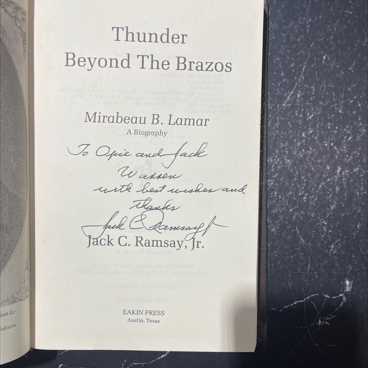 SIGNED thunder beyond the brazos book, by Jack C. Ramsay, 1985 Leather, First Edition image 2