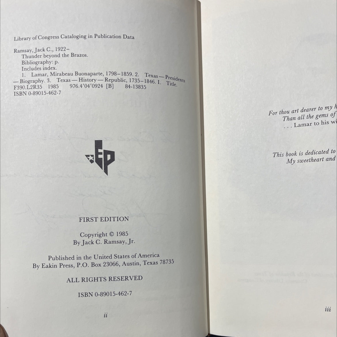 SIGNED thunder beyond the brazos book, by Jack C. Ramsay, 1985 Leather, First Edition image 3