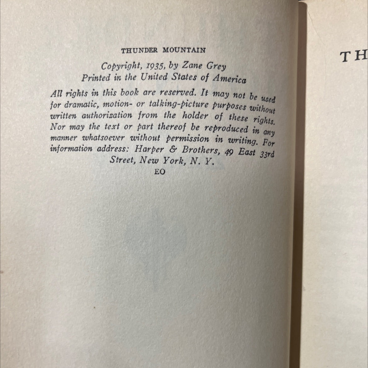 thunder mountain book, by zane grey, 1935 Hardcover image 3