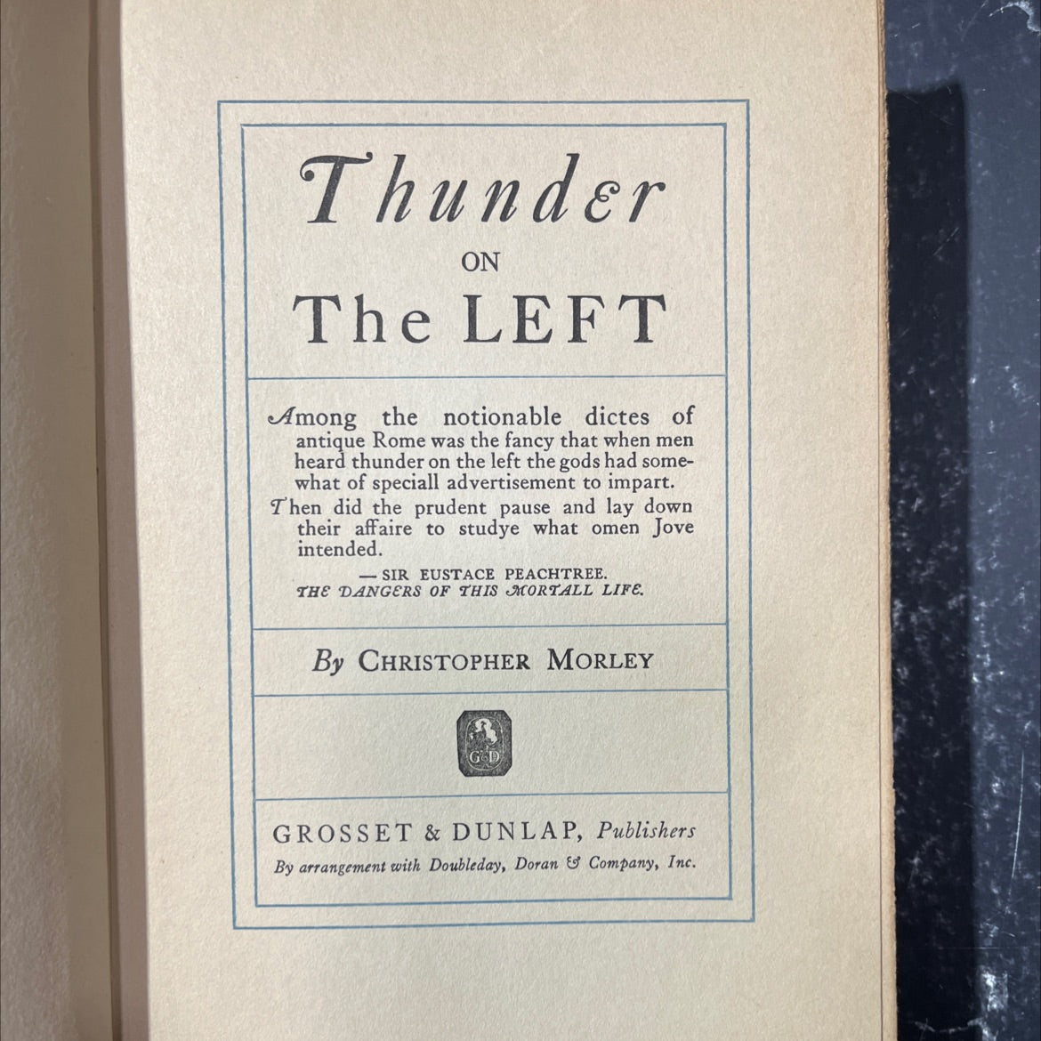 thunder on the left book, by christopher morley, 1925 Hardcover image 2