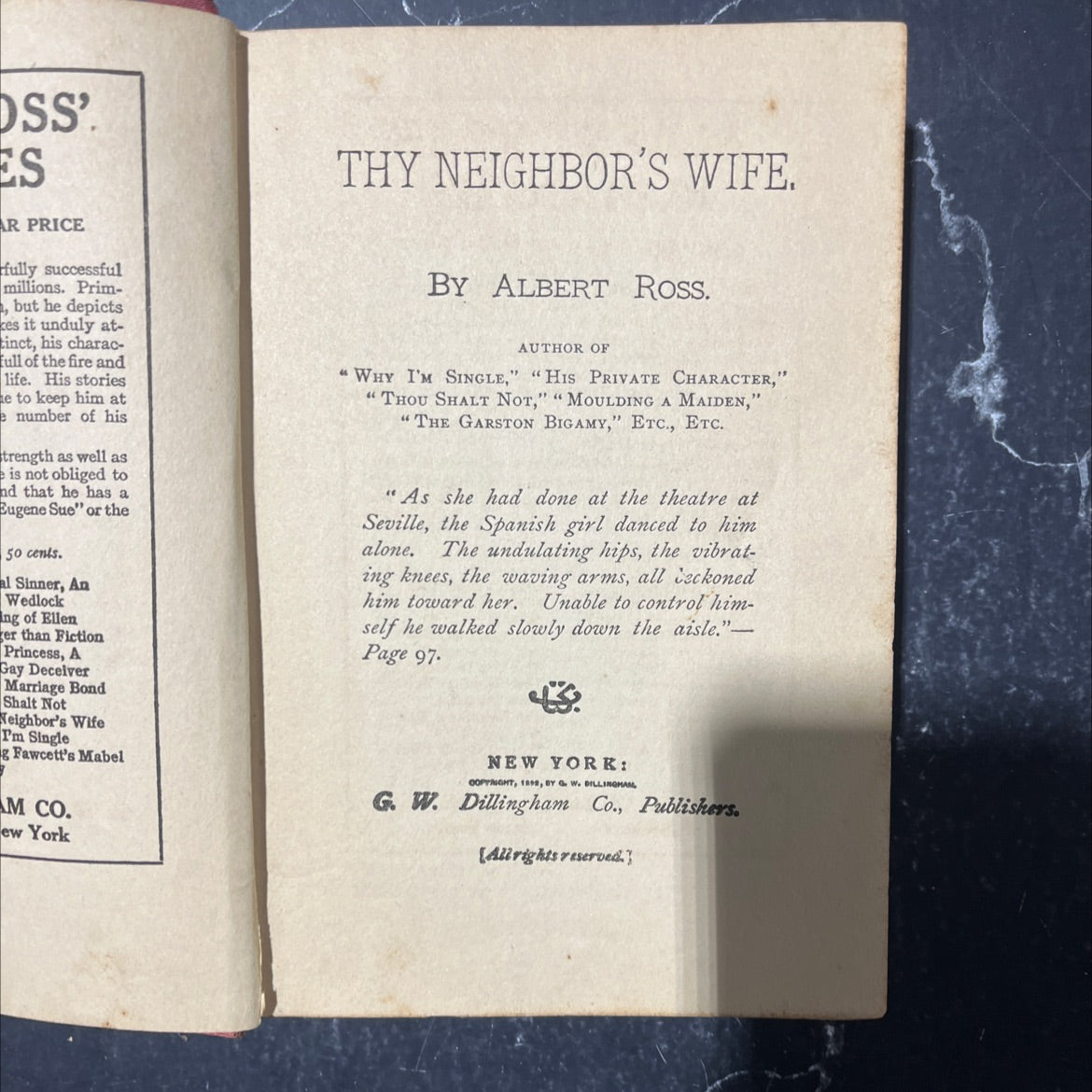 thy neighbor's wife book, by albert ross, 1898 Hardcover image 3
