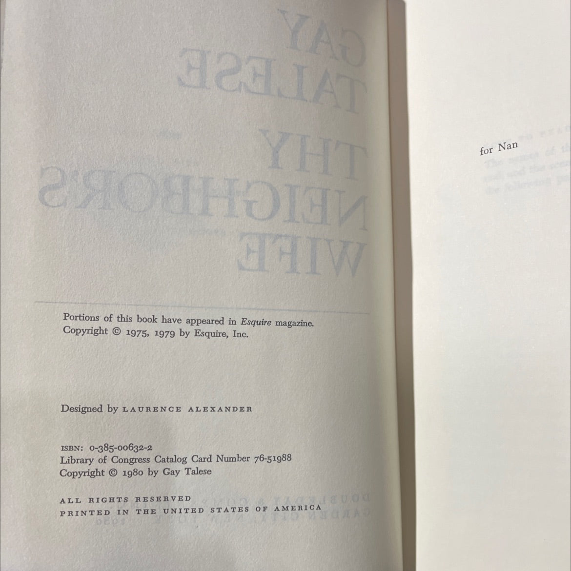 thy neighbor's wife book, by gay talese, 1980 Hardcover image 3
