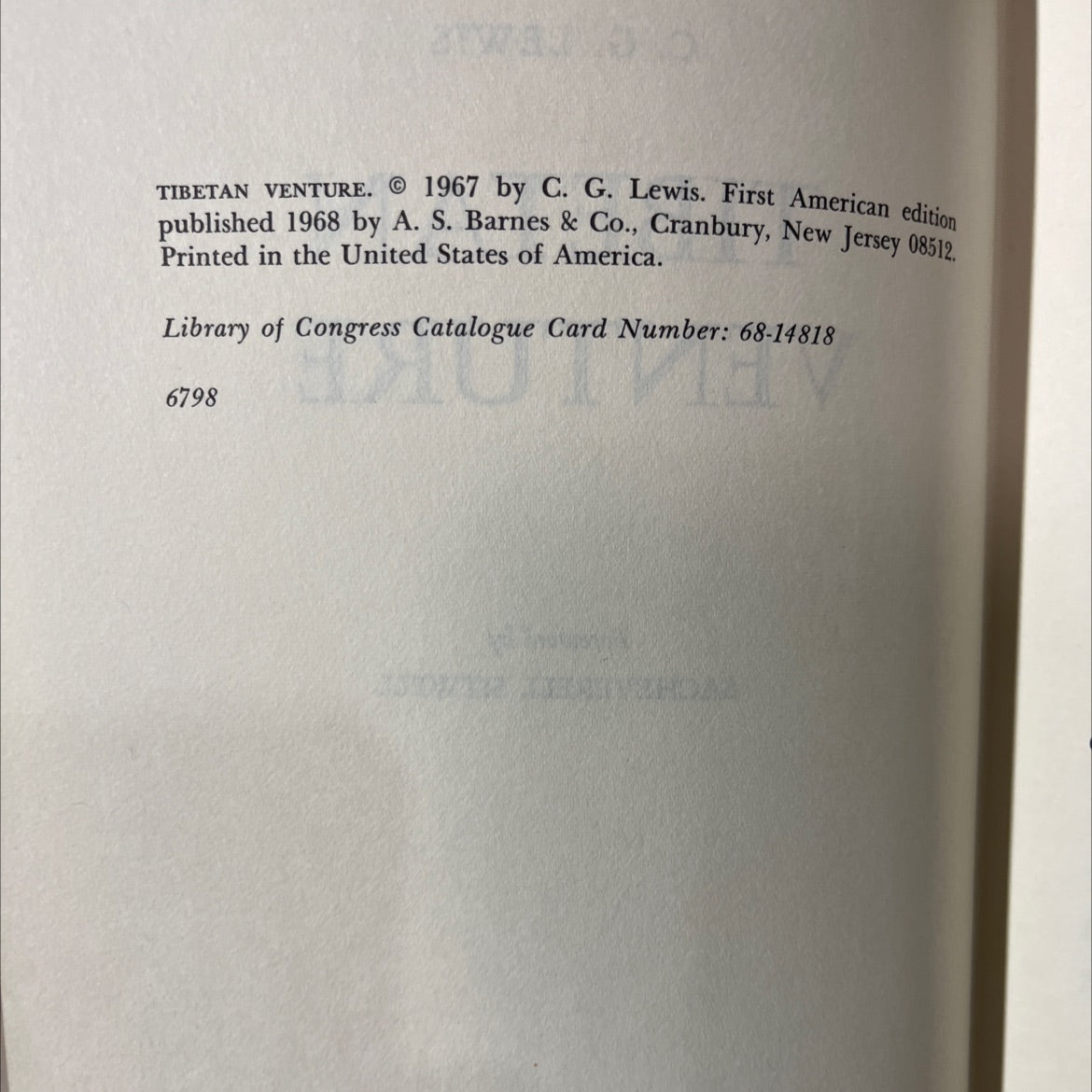 tibetan venture book, by c. g. lewis, 1968 Hardcover image 3