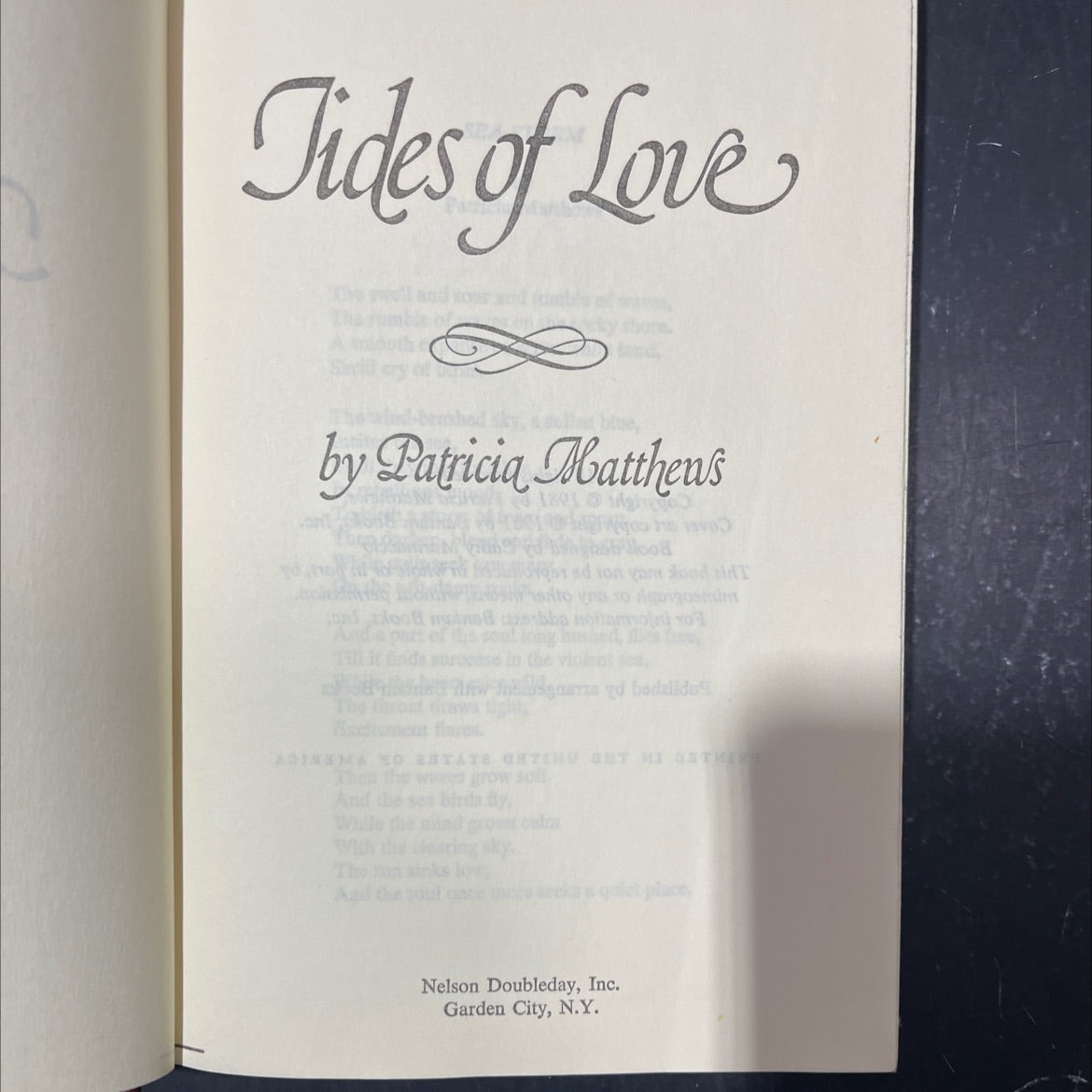 tides of love book, by Patricia Matthens Wood, 1981 Hardcover image 2