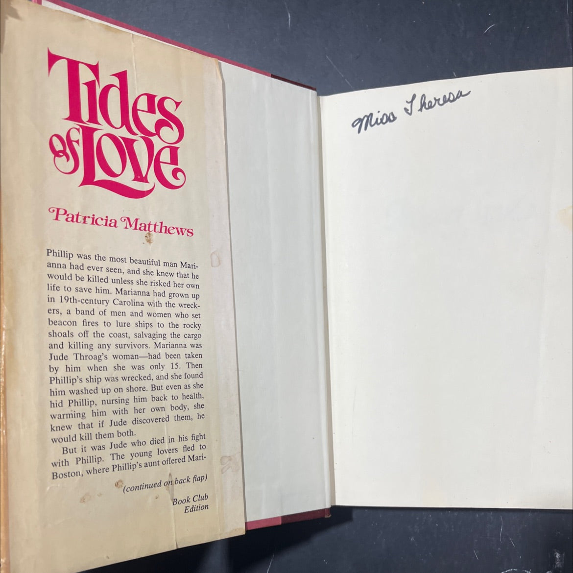 tides of love book, by Patricia Matthens Wood, 1981 Hardcover image 4