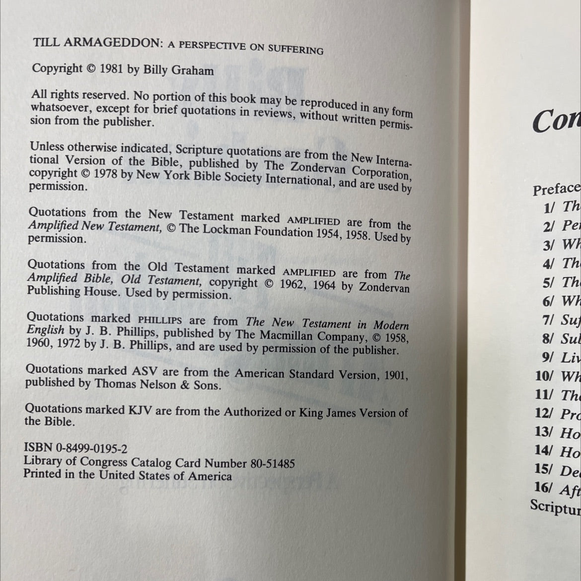 till armageddon: a perspective on suffering book, by billy graham, 1981 Hardcover image 3