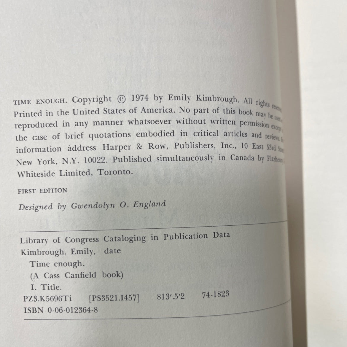 time enough book, by Emily Kimbrough, 1974 Hardcover image 3