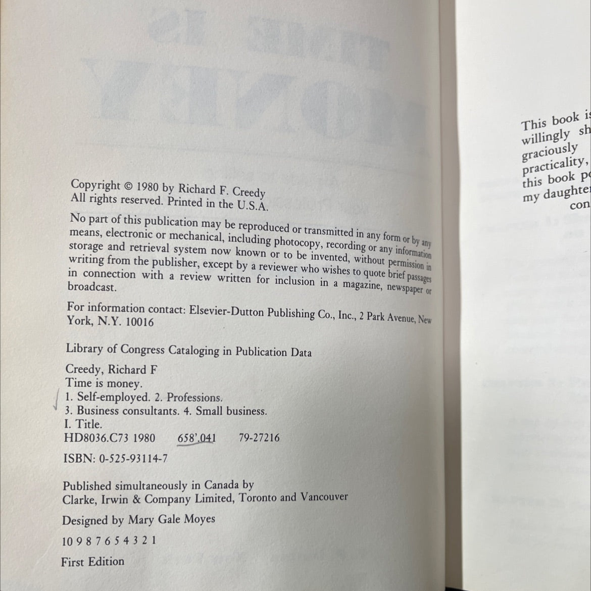 time is money a guide to selling your professional services book, by Richard F. Creedy, 1980 Hardcover image 3