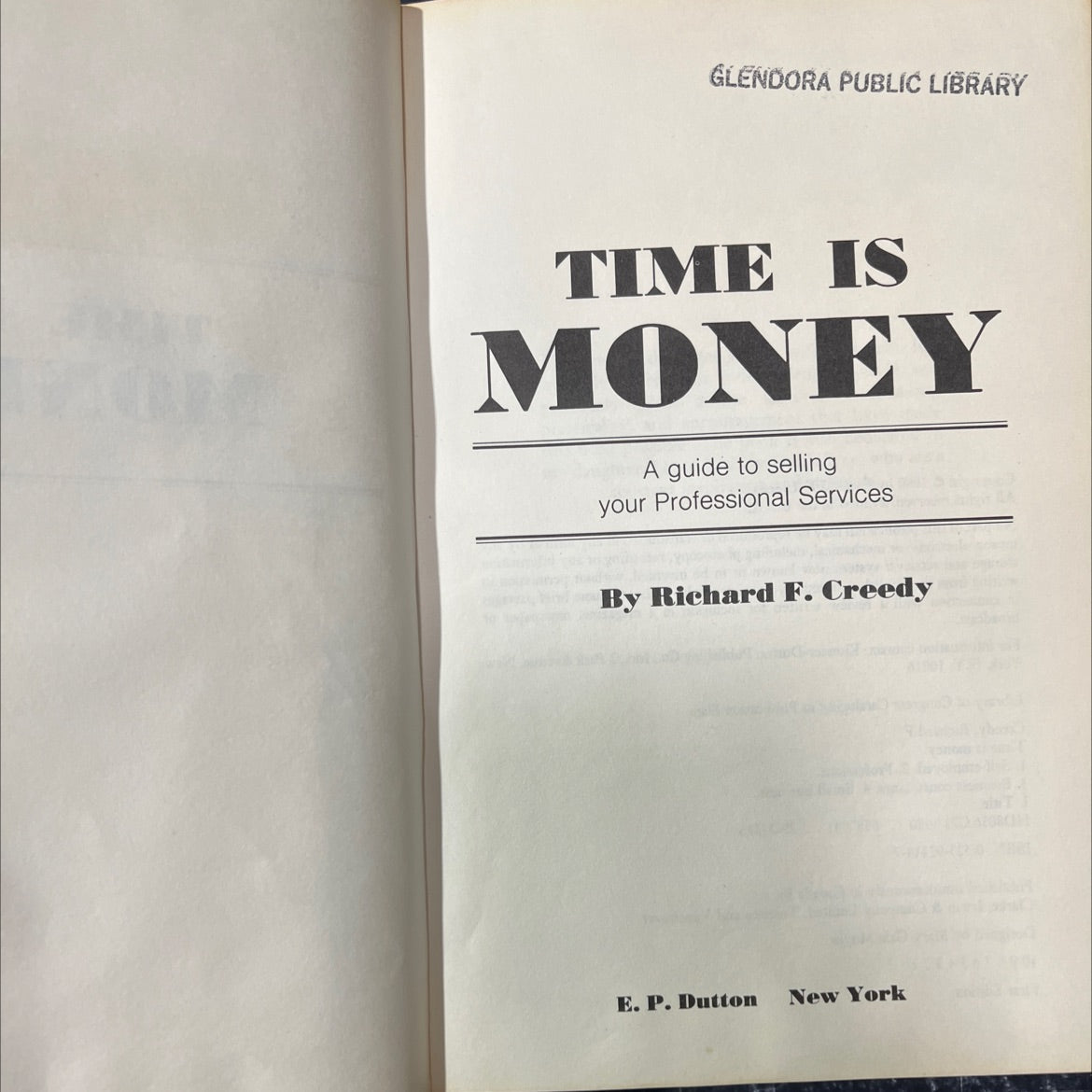 time is money a guide to selling your professional services book, by Richard F. Creedy, 1980 Hardcover image 2