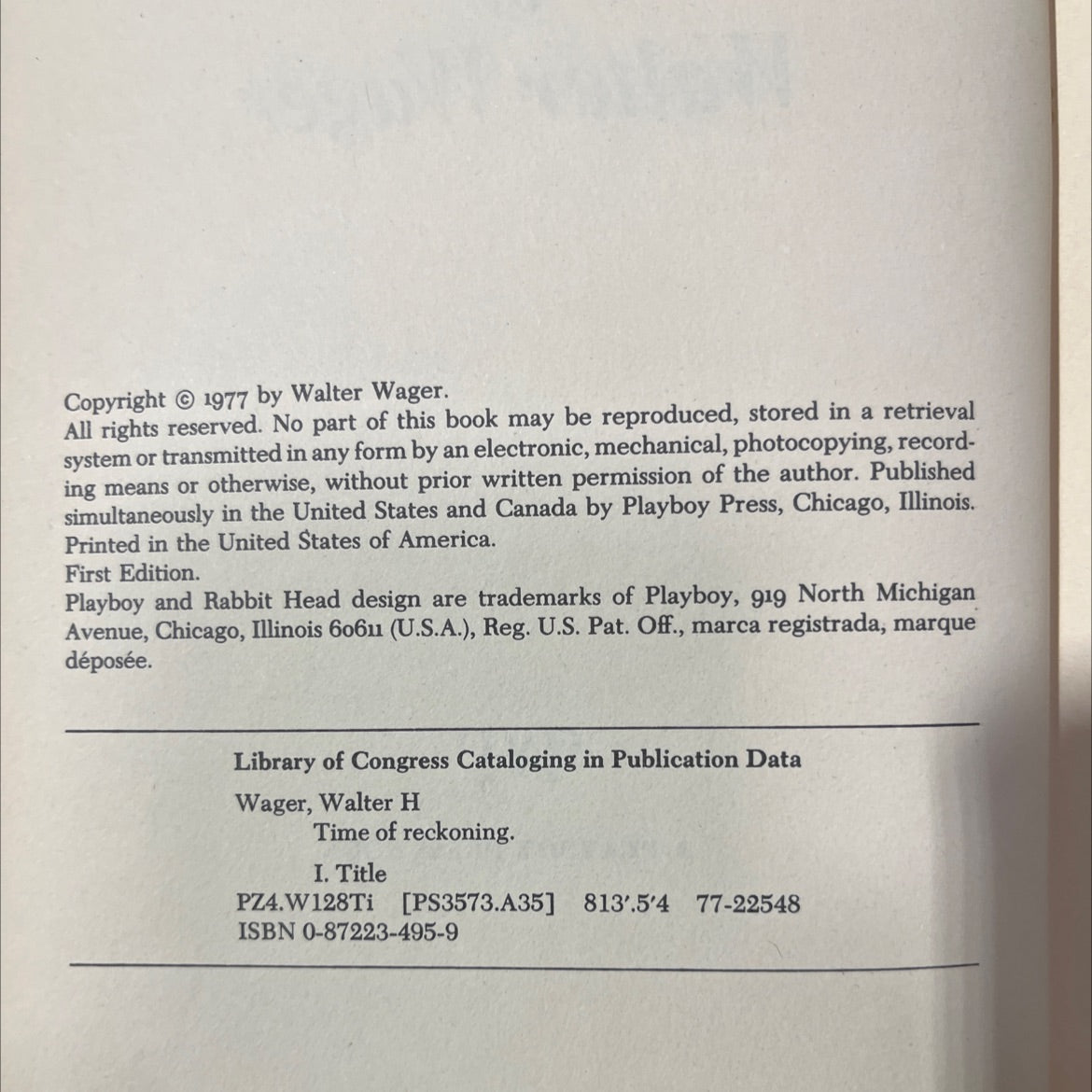 time of reckoning book, by Walter Wager, 1977 Hardcover image 3