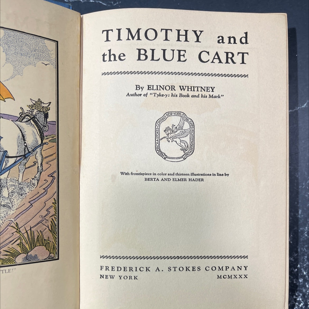 timothy and the blue cart book, by elinor whitney, 1930 Hardcover image 2