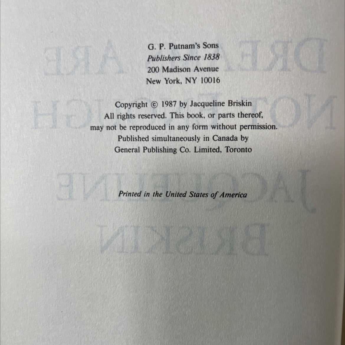 to a mag dreams are not enough book, by jacqueline briskin, 1987 Hardcover image 3