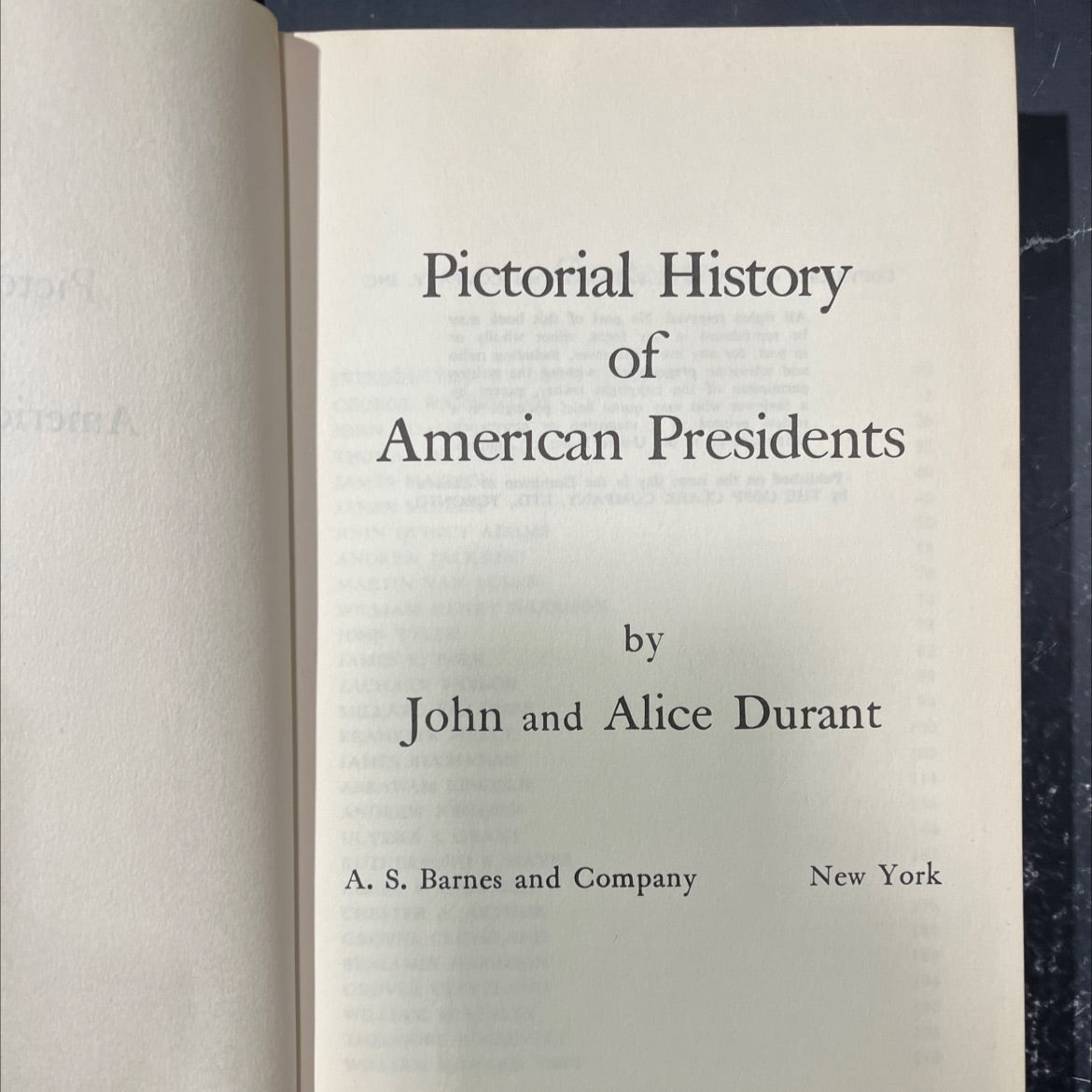 to a pictorial history of american presidents book, by john and alice durant, 1955 Hardcover image 2