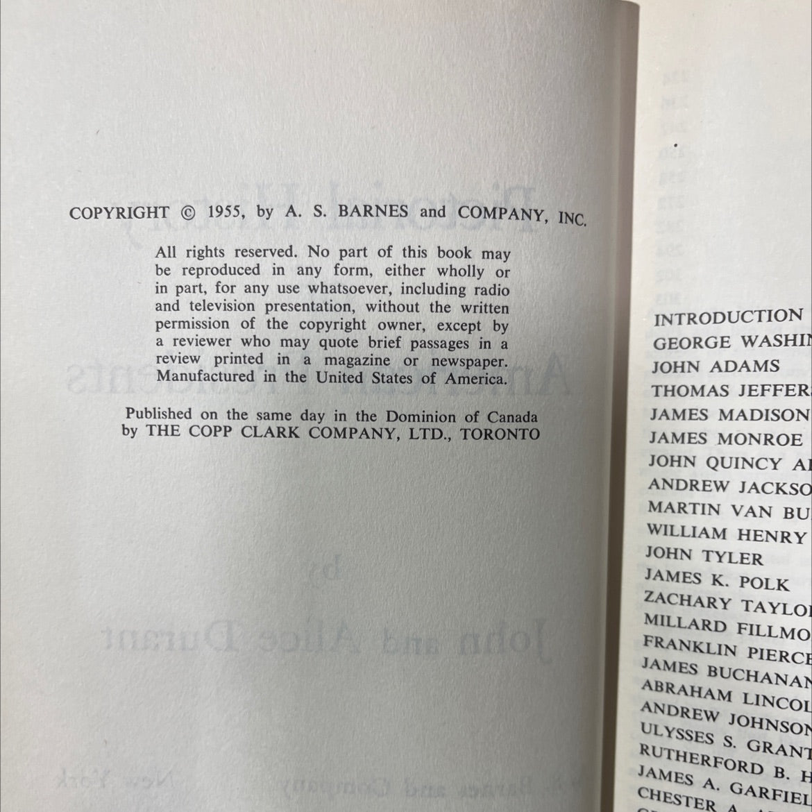 to a pictorial history of american presidents book, by john and alice durant, 1955 Hardcover image 3