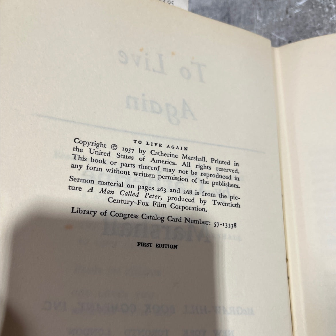 to live again book, by catherine marshall, 1957 Hardcover image 3