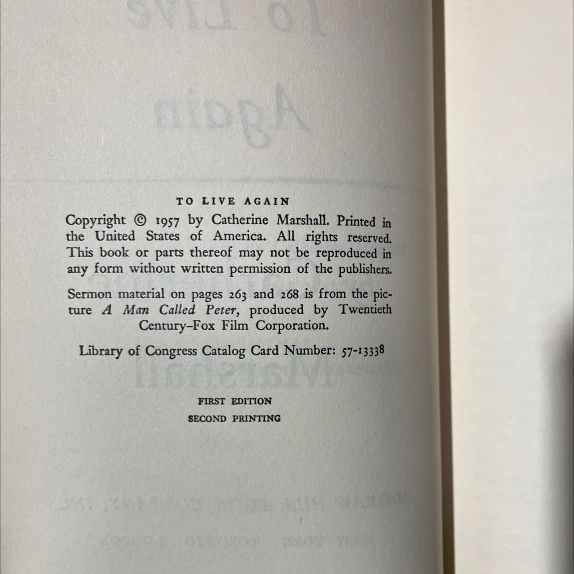 to live again book, by Catherine Marshall, 1957 Hardcover image 3