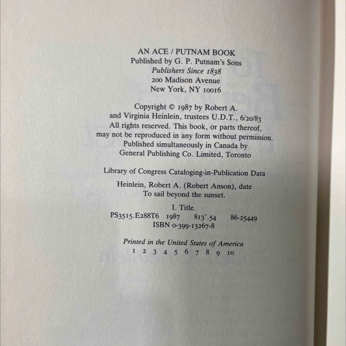 to sail beyond the sunset book, by robert a. heinlein, 1987 Hardcover image 3