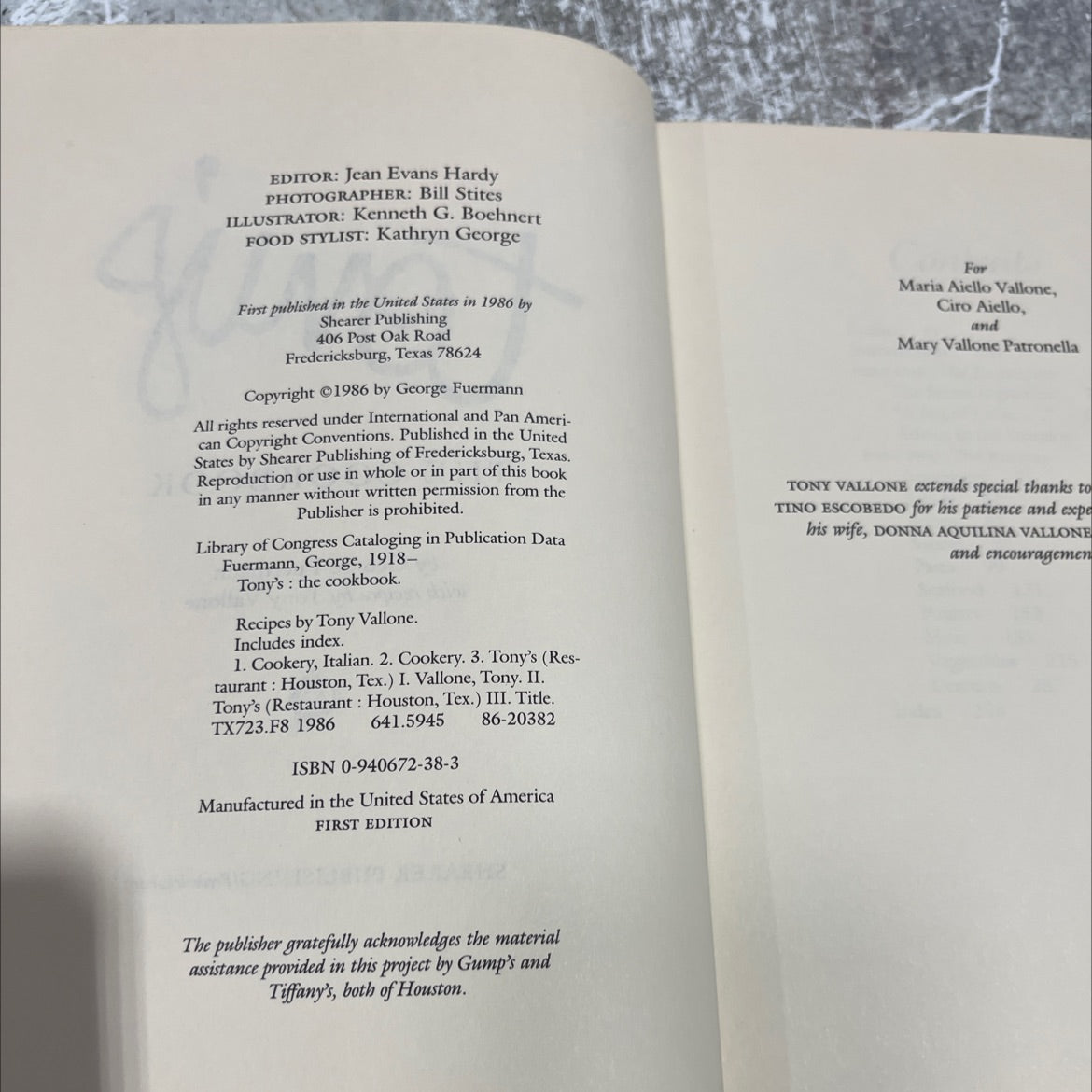 tony's the cookbook book, by George Fuermann, 1986 Hardcover image 3