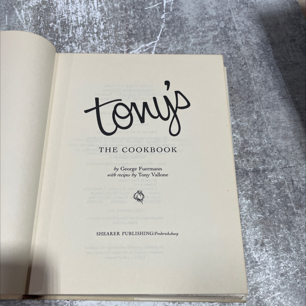 tony's the cookbook book, by George Fuermann, 1986 Hardcover image 2