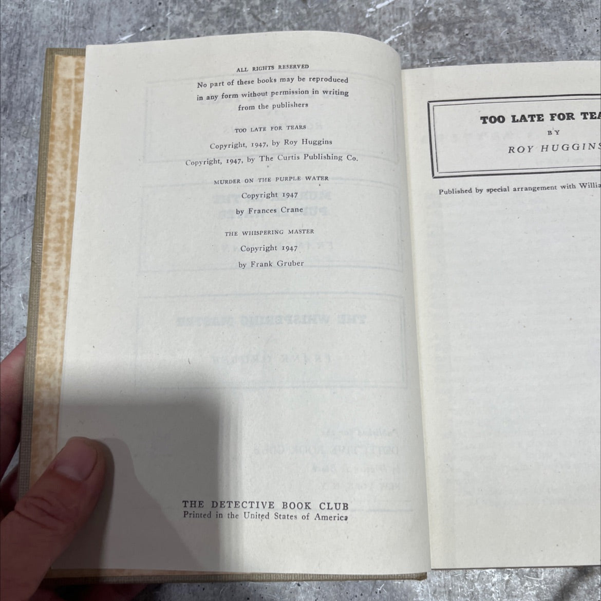 too late for tears book, by roy huggins, 1947 Hardcover image 3