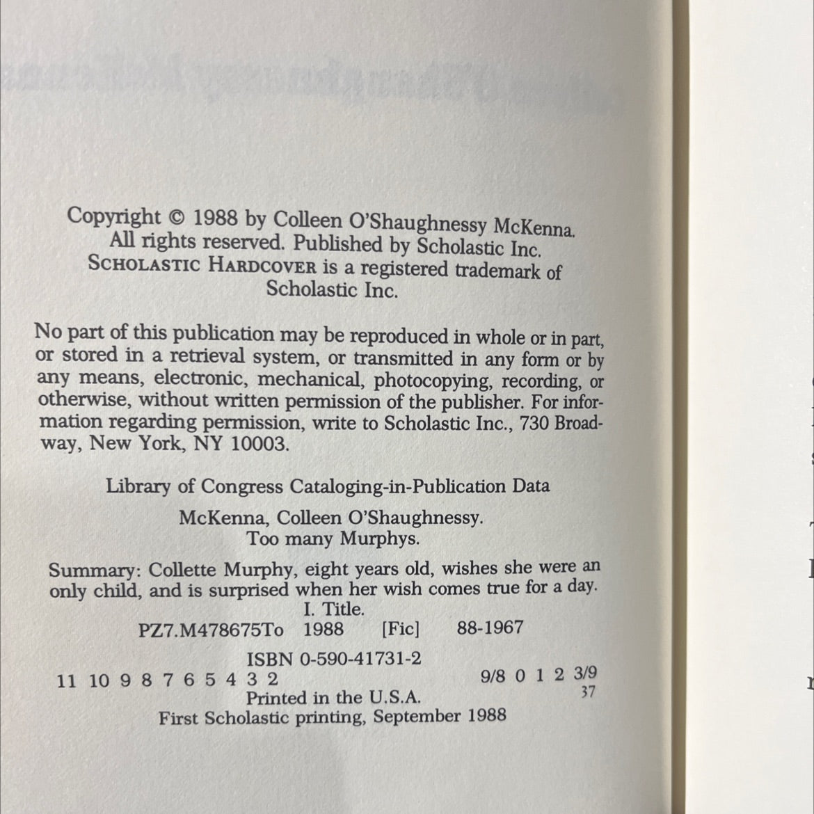 too many murphys book, by Colleen O'Shaughnessy McKenna, 1988 Hardcover image 3