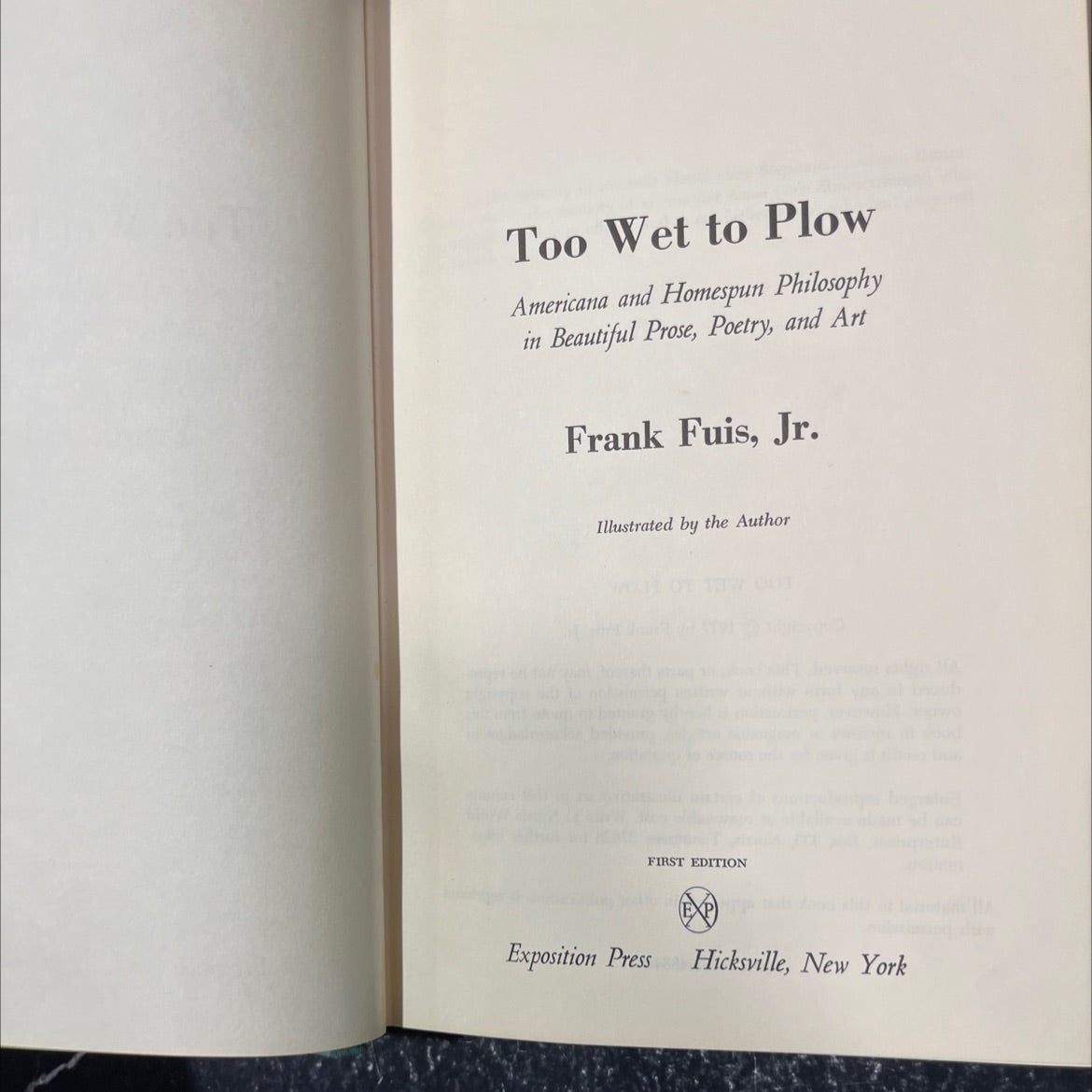 SIGNED too wet to plow americana and homespun philosophy in beautiful prose poetry and art book, by Frank Fuis, Jr., image 2