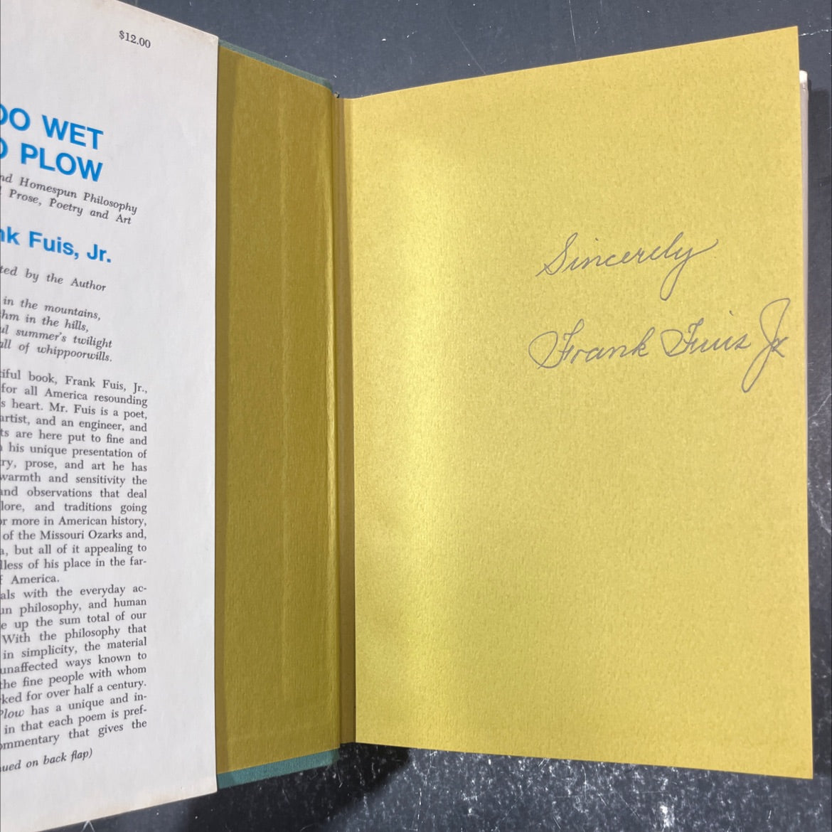 SIGNED too wet to plow americana and homespun philosophy in beautiful prose poetry and art book, by Frank Fuis, Jr., image 4