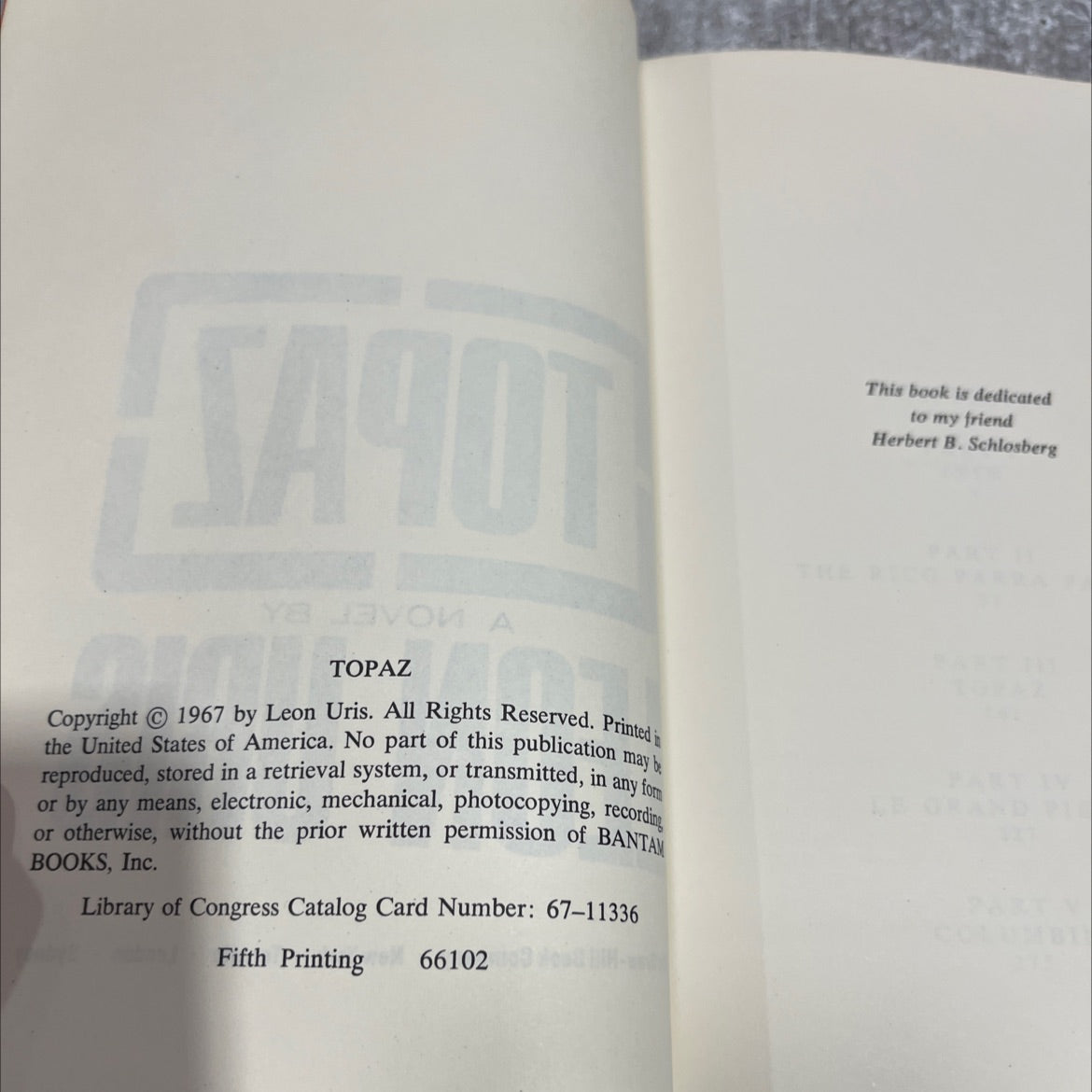 topaz book, by leon uris, 1967 Hardcover image 3